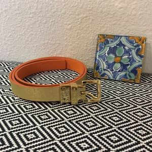 Michael Kors Gold/Orange Reversible Leather Belt
